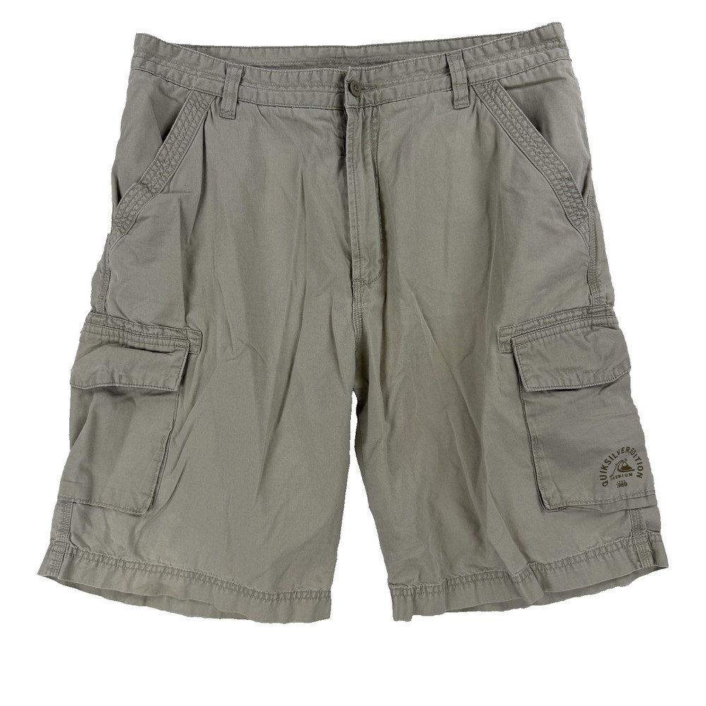 Quiksilver Cargo Shorts Mens 34 Beige Cotton Canvas 11 Inseam Casual Outdoor Y2K